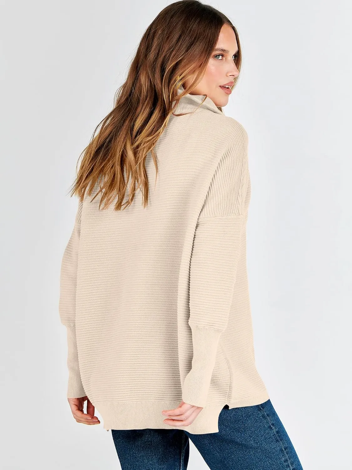 ANRABESS Women Quarter Zip Oversized Casual Loose Rib Knit Cozy Pullover Sweaters Top 2025 Fall Fashion Outfits Clothes