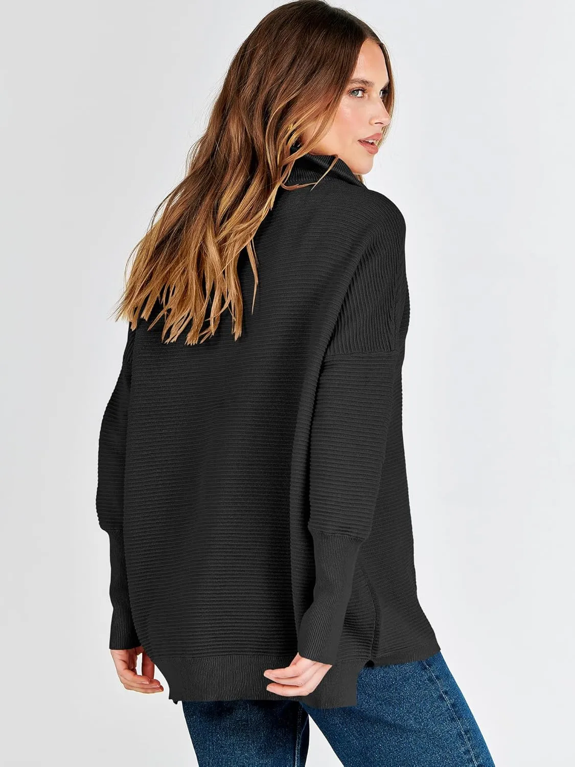 ANRABESS Women Quarter Zip Oversized Casual Loose Rib Knit Cozy Pullover Sweaters Top 2025 Fall Fashion Outfits Clothes
