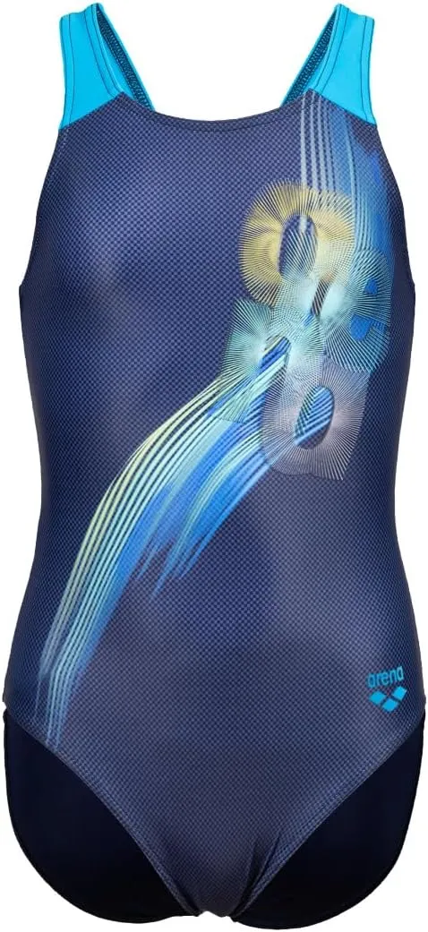 ARENA Feel Girls' Parrot V Back Swimsuit Waterfeel Fabric Comfortable Sporty Stretchy One Piece Suit Pool or Beach