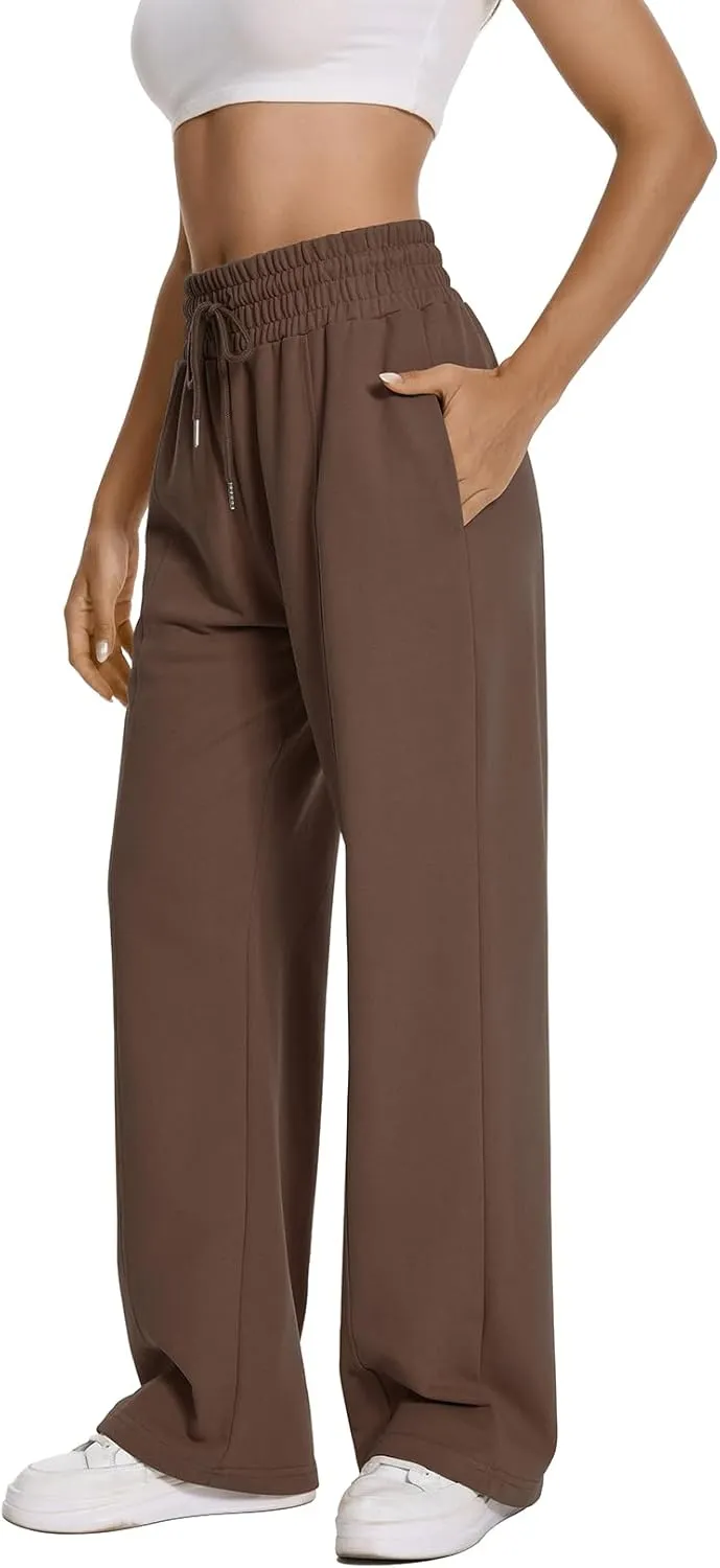 Auriviz Womens High Waisted Drawstring Sweatpants Straight Leg Pants Side Hidden Pockets Sweat Pants 30 Inseam