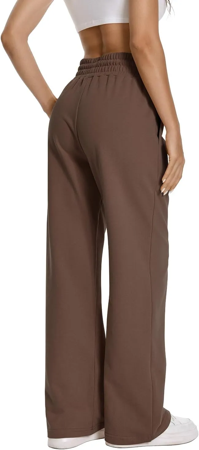 Auriviz Womens High Waisted Drawstring Sweatpants Straight Leg Pants Side Hidden Pockets Sweat Pants 30 Inseam