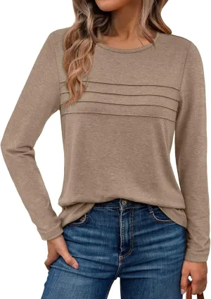 AUTOMET Long Sleeve Shirts for Women Pleated Dressy Casual Business Blouses Trendy Fashion Tunic Basic Tops