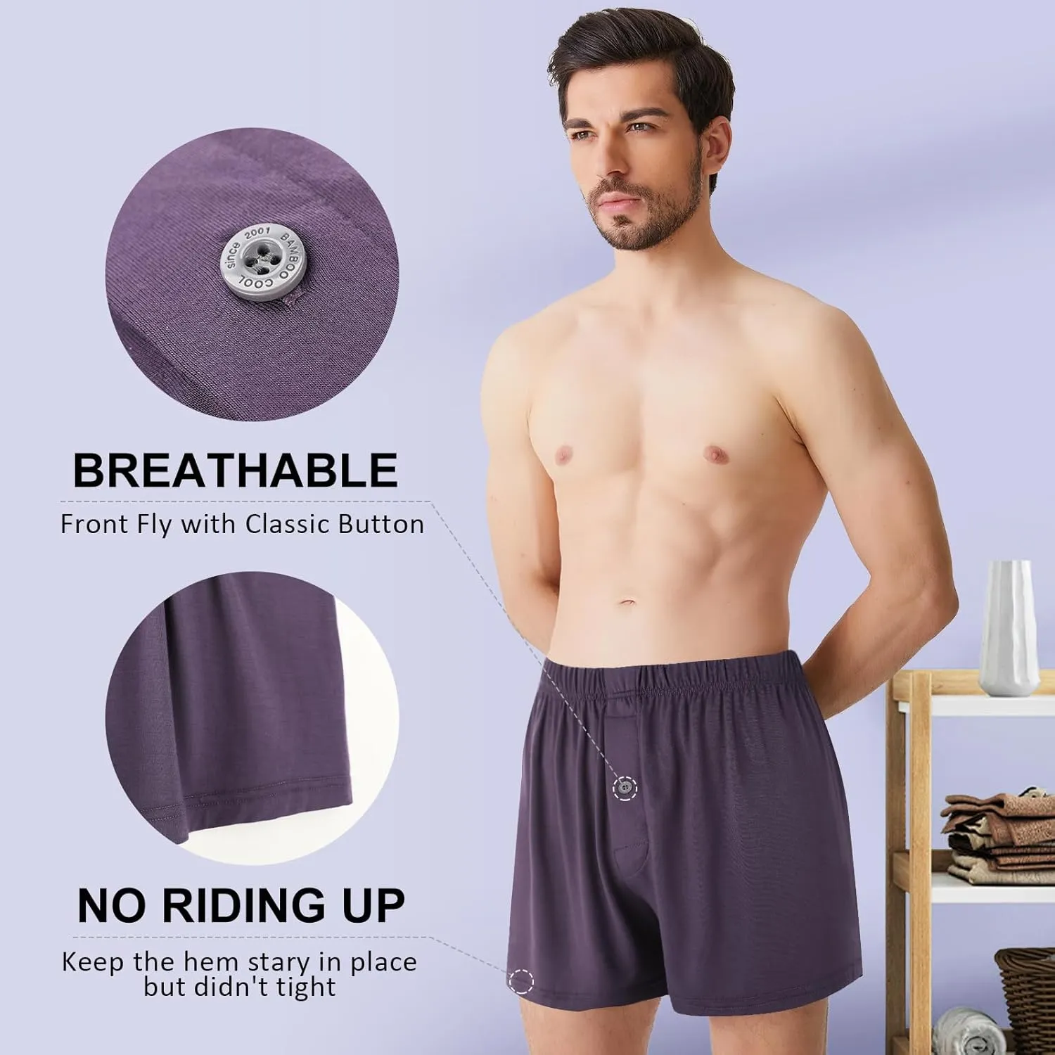 BAMBOO COOL Men's Boxers Short Boxer for Men Soft Comfortable Casual Breathable Underwear (3 Pack or 5 Pack)