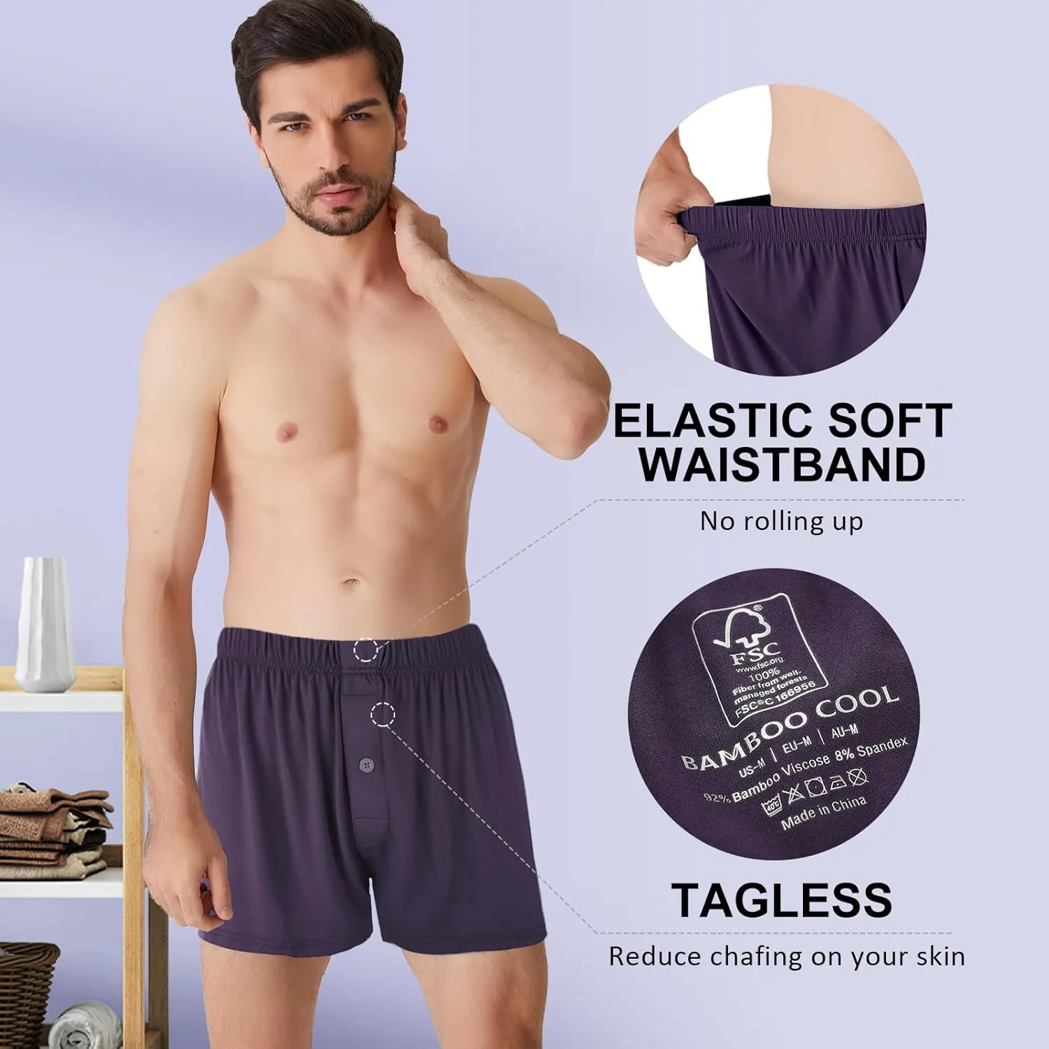 BAMBOO COOL Men's Boxers Short Boxer for Men Soft Comfortable Casual Breathable Underwear (3 Pack or 5 Pack)
