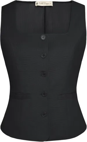 Belle Poque Womens Suit Vest Tops 2025 Trendy Button Sleeveless Vest Square Neck Vest Top Dressy Casual Summer Waistcoat Vest