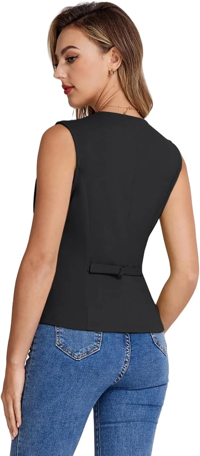 Belle Poque Womens Suit Vest Tops 2025 Trendy Button Sleeveless Vest Square Neck Vest Top Dressy Casual Summer Waistcoat Vest