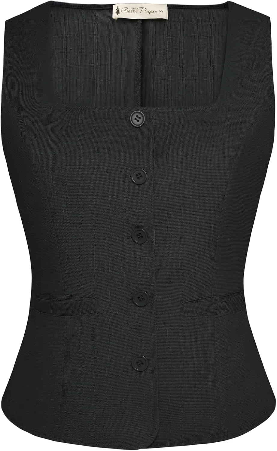 Belle Poque Womens Suit Vest Tops 2025 Trendy Button Sleeveless Vest Square Neck Vest Top Dressy Casual Summer Waistcoat Vest