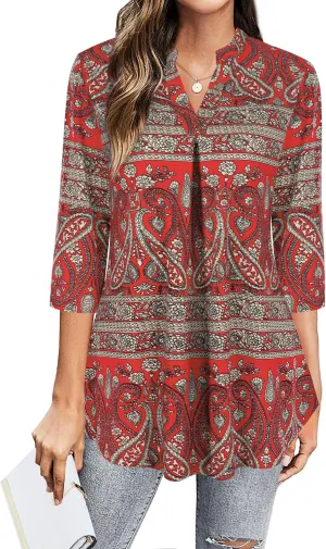 BEPEI Womens Tops Dressy Casual 3/4 Sleeve Blouses V Neck Business Work Shirts