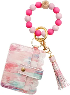 BESPORTBLE Fluorescent Silicone Wristlet Keychain with Beads and Leather Tassel Stylish Key Ring for Women for Card Bags and Everyday Use Comfortable Durable Design