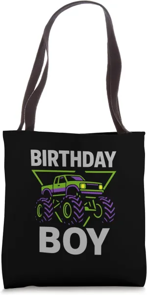 Birthday Boy Green Purple Monster Truck Party Kids Birthday Tote Bag