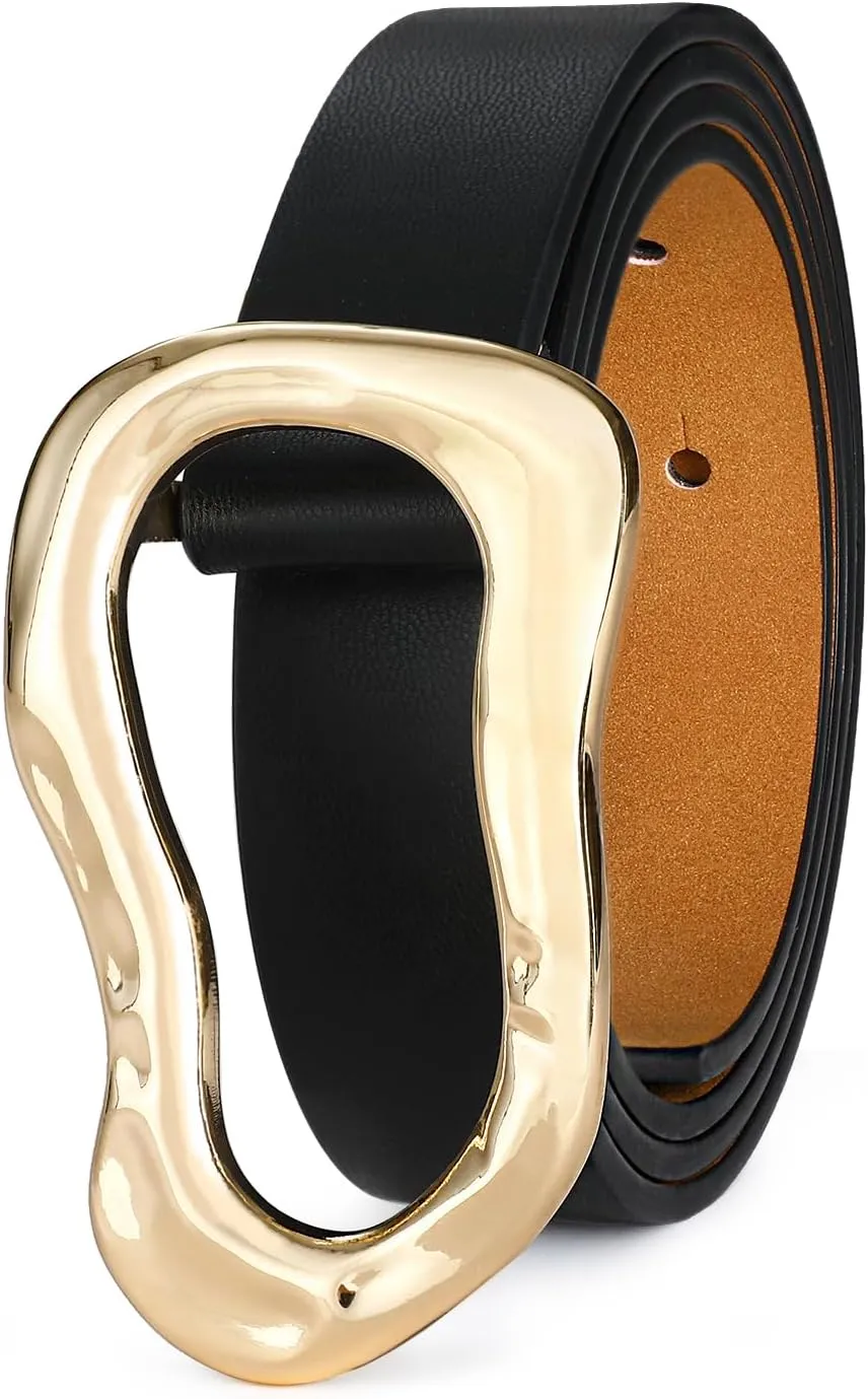 Black Belt for Women Stylish Gold Buckle Fashion Leather Waist Belt Perfect for Jeans and Dresses