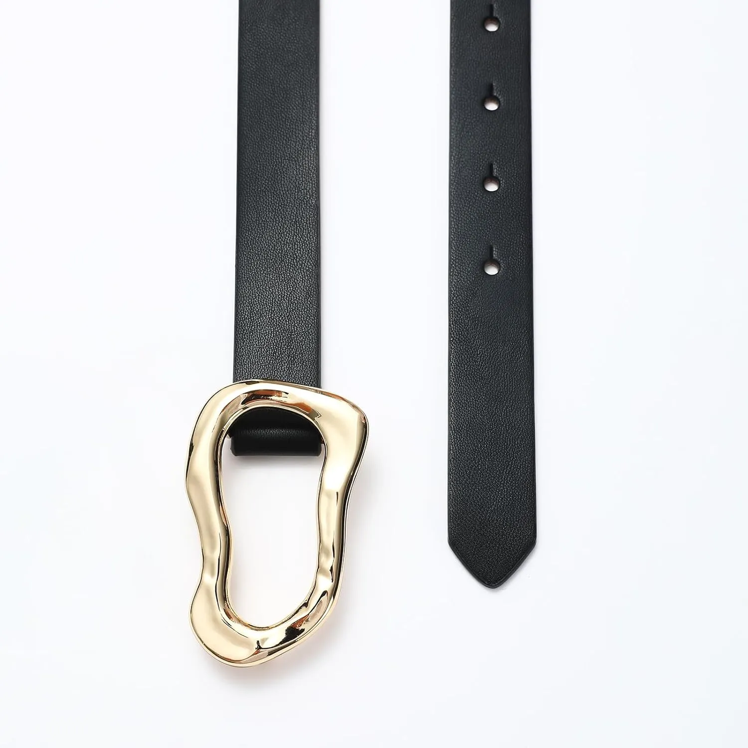 Black Belt for Women Stylish Gold Buckle Fashion Leather Waist Belt Perfect for Jeans and Dresses