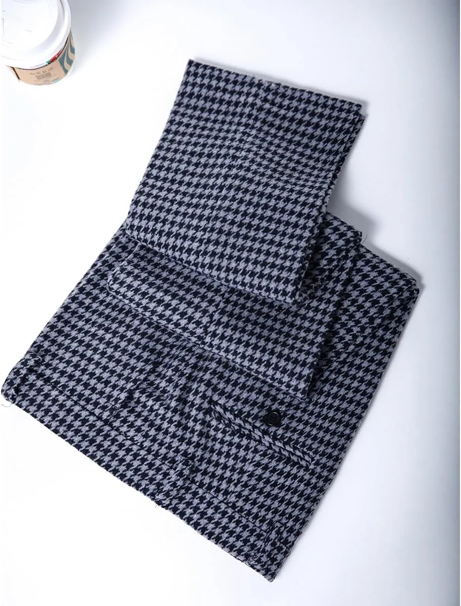Black Tweed Plaid Trousers Men Casual Pants Wool Formal Suit Pants Men