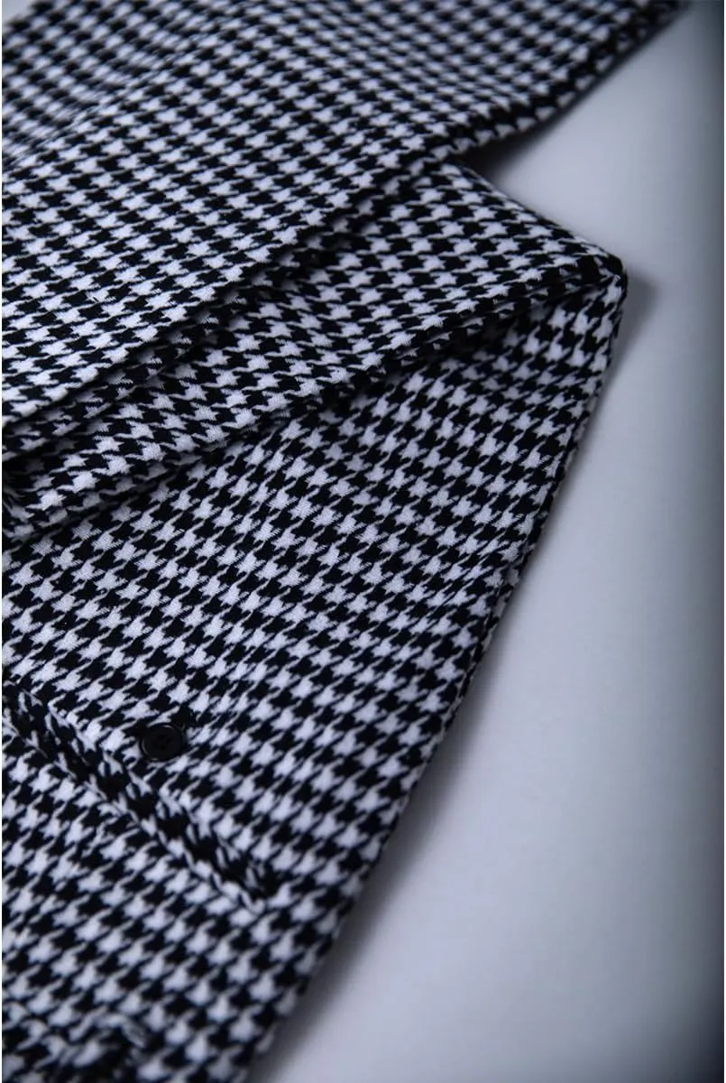 Black Tweed Plaid Trousers Men Casual Pants Wool Formal Suit Pants Men