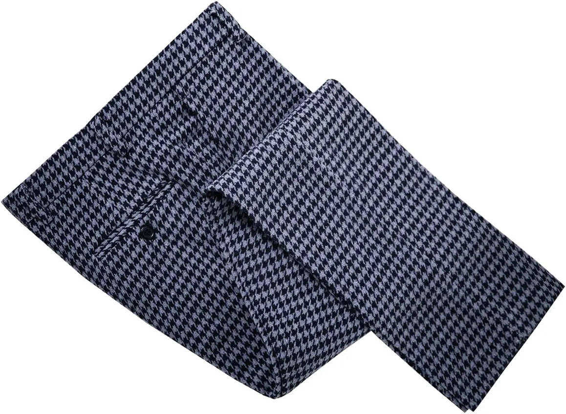 Black Tweed Plaid Trousers Men Casual Pants Wool Formal Suit Pants Men