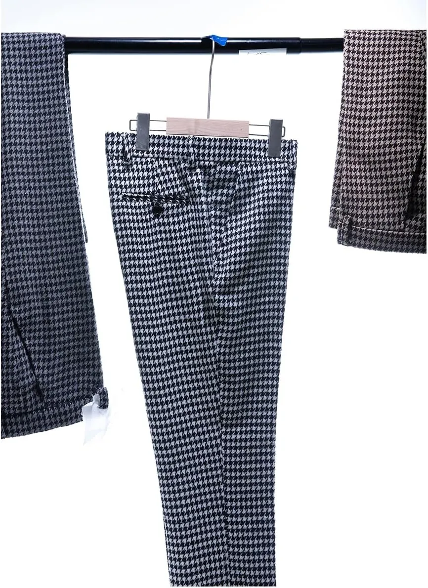Black Tweed Plaid Trousers Men Casual Pants Wool Formal Suit Pants Men