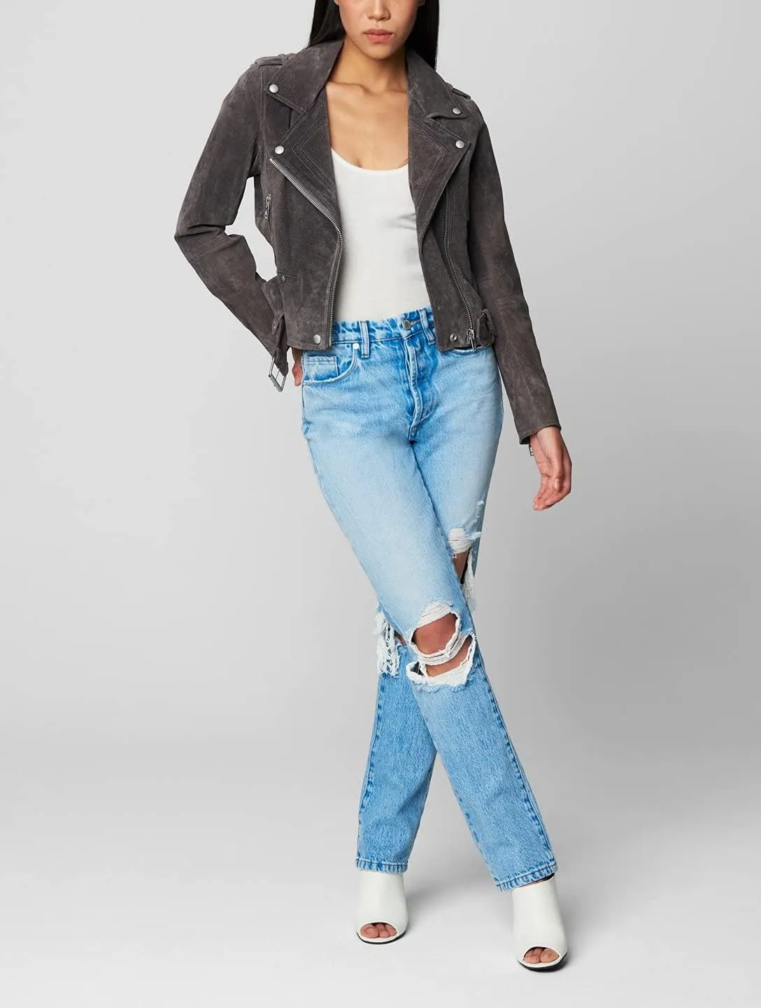 [BLANKNYC] Women Luxury Clothing Cropped Suede Leather Motorcycle Jackets, Comfortable & Stylish Coats