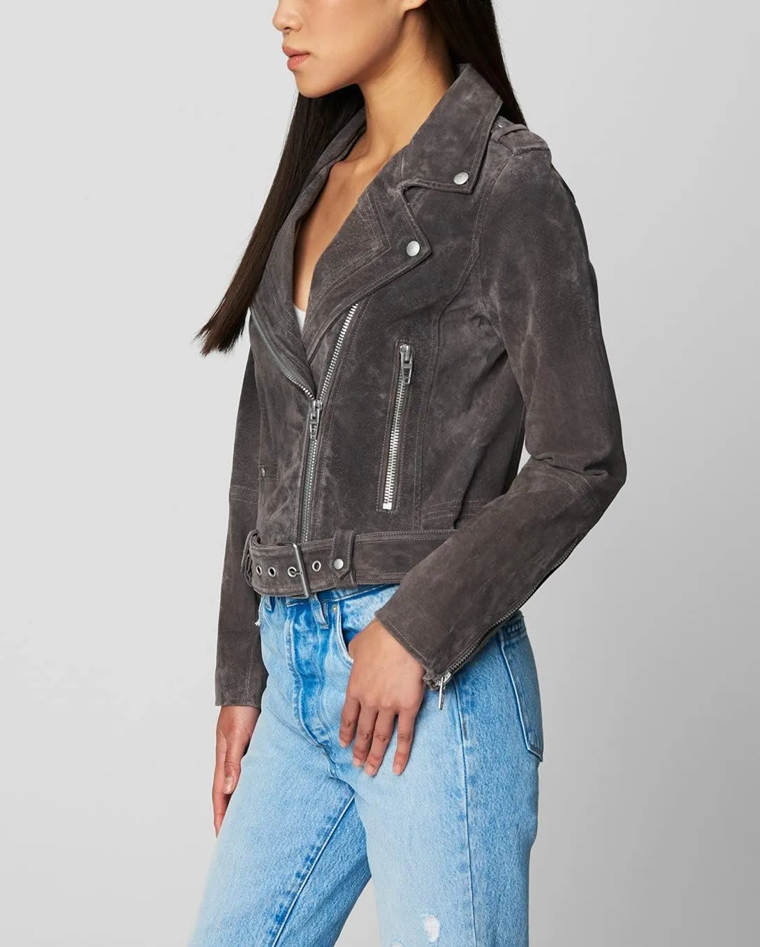 [BLANKNYC] Women Luxury Clothing Cropped Suede Leather Motorcycle Jackets, Comfortable & Stylish Coats