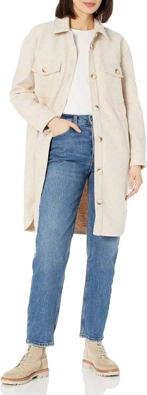 [BLANKNYC] Womens Womens Faux Wool Long Shirt Jacket with Pockets, Comfortable Coat, Stylish Windbreaker
