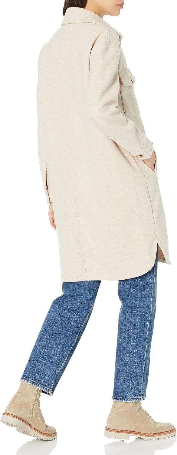 [BLANKNYC] Womens Womens Faux Wool Long Shirt Jacket with Pockets, Comfortable Coat, Stylish Windbreaker