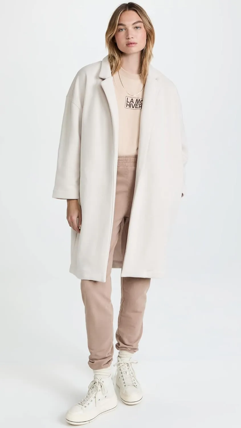 [BLANKNYC] womens Womens French Terry Collarless Long Coat, Comfortable Coat, Stylish Windbreaker
