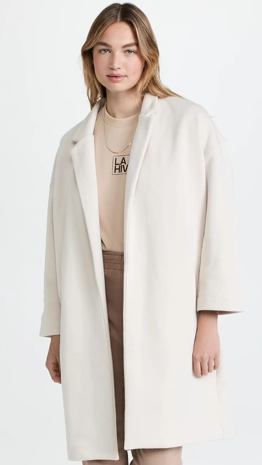 [BLANKNYC] womens Womens French Terry Collarless Long Coat, Comfortable Coat, Stylish Windbreaker