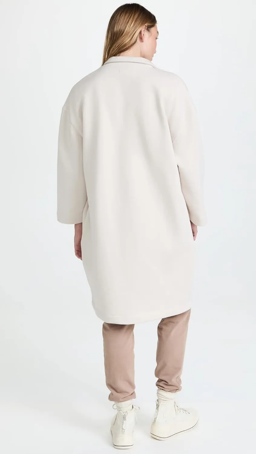 [BLANKNYC] womens Womens French Terry Collarless Long Coat, Comfortable Coat, Stylish Windbreaker