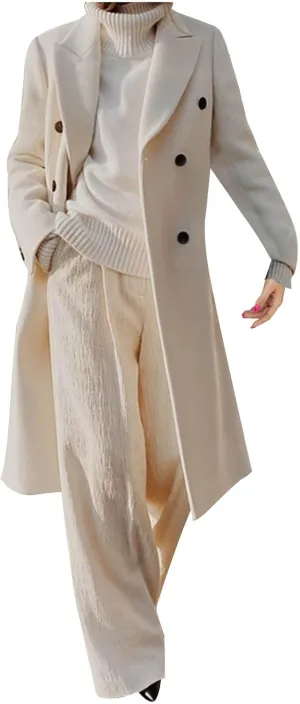 Blazers for Women Wool Cardigan Coat Fall Fashion Trench Coat Loose Long Blazer Jackets Tweed Casual Long Jackets