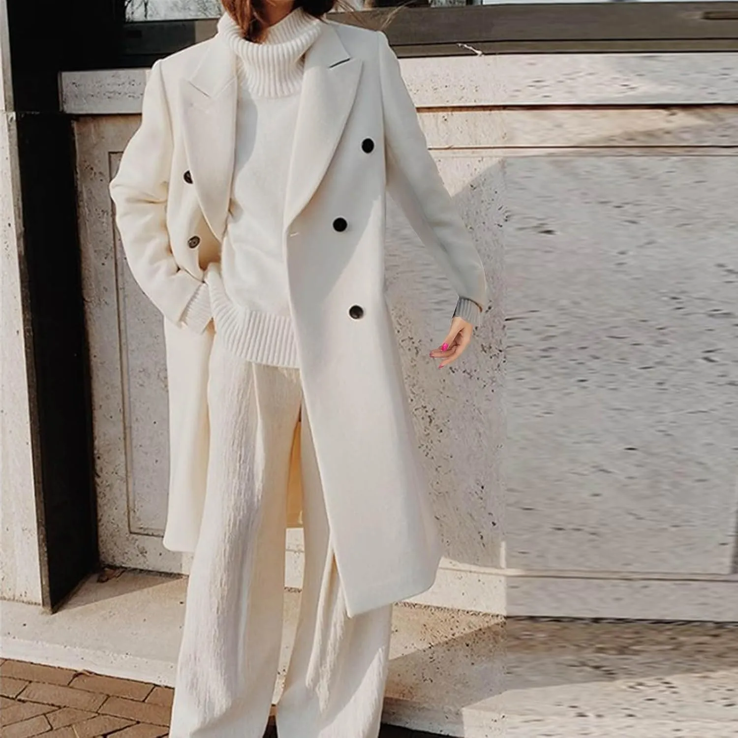 Blazers for Women Wool Cardigan Coat Fall Fashion Trench Coat Loose Long Blazer Jackets Tweed Casual Long Jackets