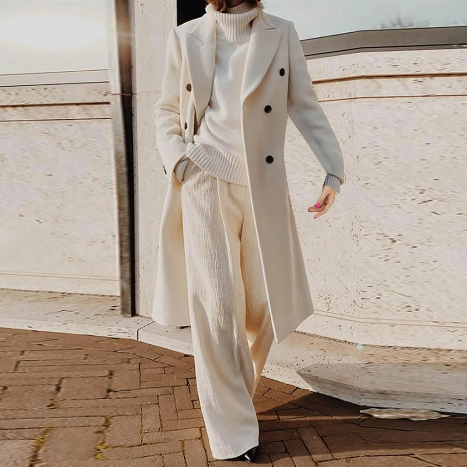Blazers for Women Wool Cardigan Coat Fall Fashion Trench Coat Loose Long Blazer Jackets Tweed Casual Long Jackets