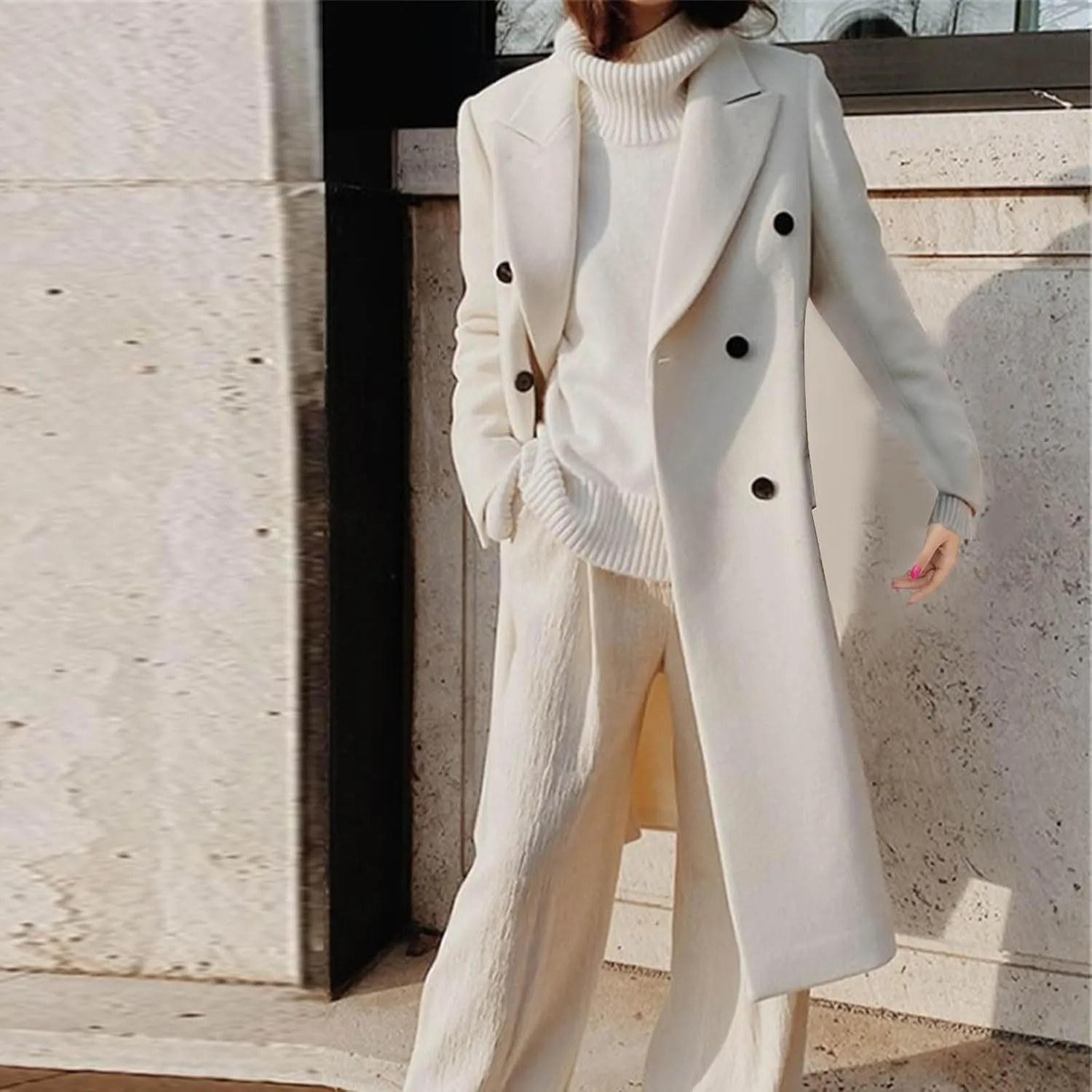 Blazers for Women Wool Cardigan Coat Fall Fashion Trench Coat Loose Long Blazer Jackets Tweed Casual Long Jackets