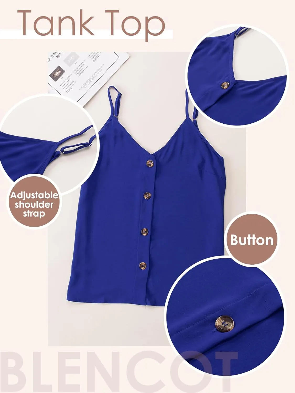 BLENCOT Women Summer Tank Tops Casual V Neck Strappy Loose Beach Sleeveless Shirts Blouses