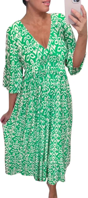 Boho Dresses for Women 2024 Plus Size Floral Print Beach Dress V Neck Elastic Waist Flowy Maxi Dress Summer Dresses