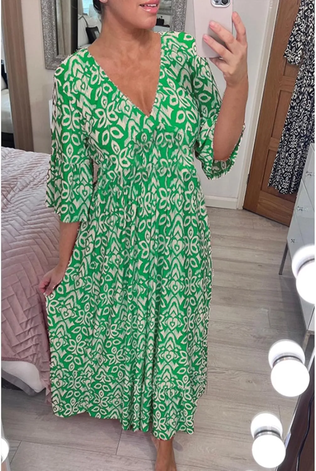 Boho Dresses for Women 2024 Plus Size Floral Print Beach Dress V Neck Elastic Waist Flowy Maxi Dress Summer Dresses