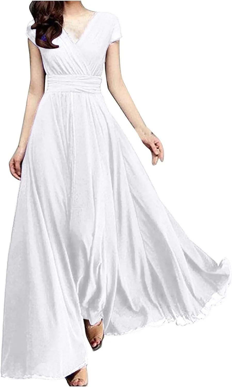 Boho Dresses for Women 2025 Plus Size Elegant Wrap V Neck Short Sleeve Ruched Wedding Gown Chiffon Swing Dress 2025