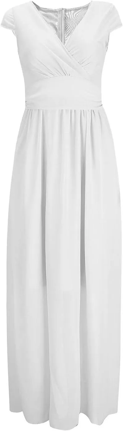 Boho Dresses for Women 2025 Plus Size Elegant Wrap V Neck Short Sleeve Ruched Wedding Gown Chiffon Swing Dress 2025