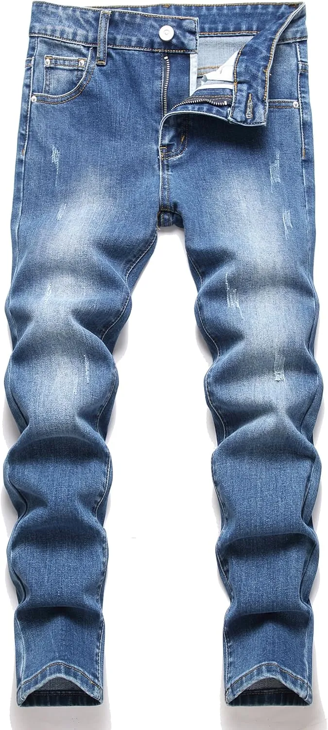Boys' Skinny Fit Stretch Denim Jeans 5-Pocket Style Washed Fashion Basic Denim Jeans Pants
