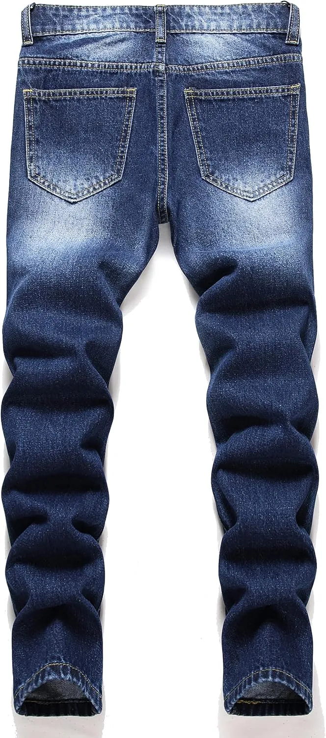 Boys' Skinny Fit Stretch Denim Jeans 5-Pocket Style Washed Fashion Basic Denim Jeans Pants