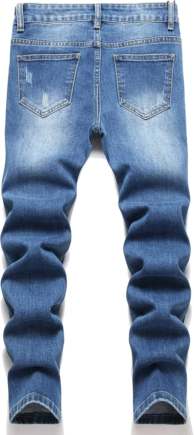 Boys' Skinny Fit Stretch Denim Jeans 5-Pocket Style Washed Fashion Basic Denim Jeans Pants