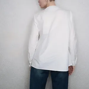Buttoned Asymmetric Split-Front Blouses Long Sleeves Simple White Shirts Tops
