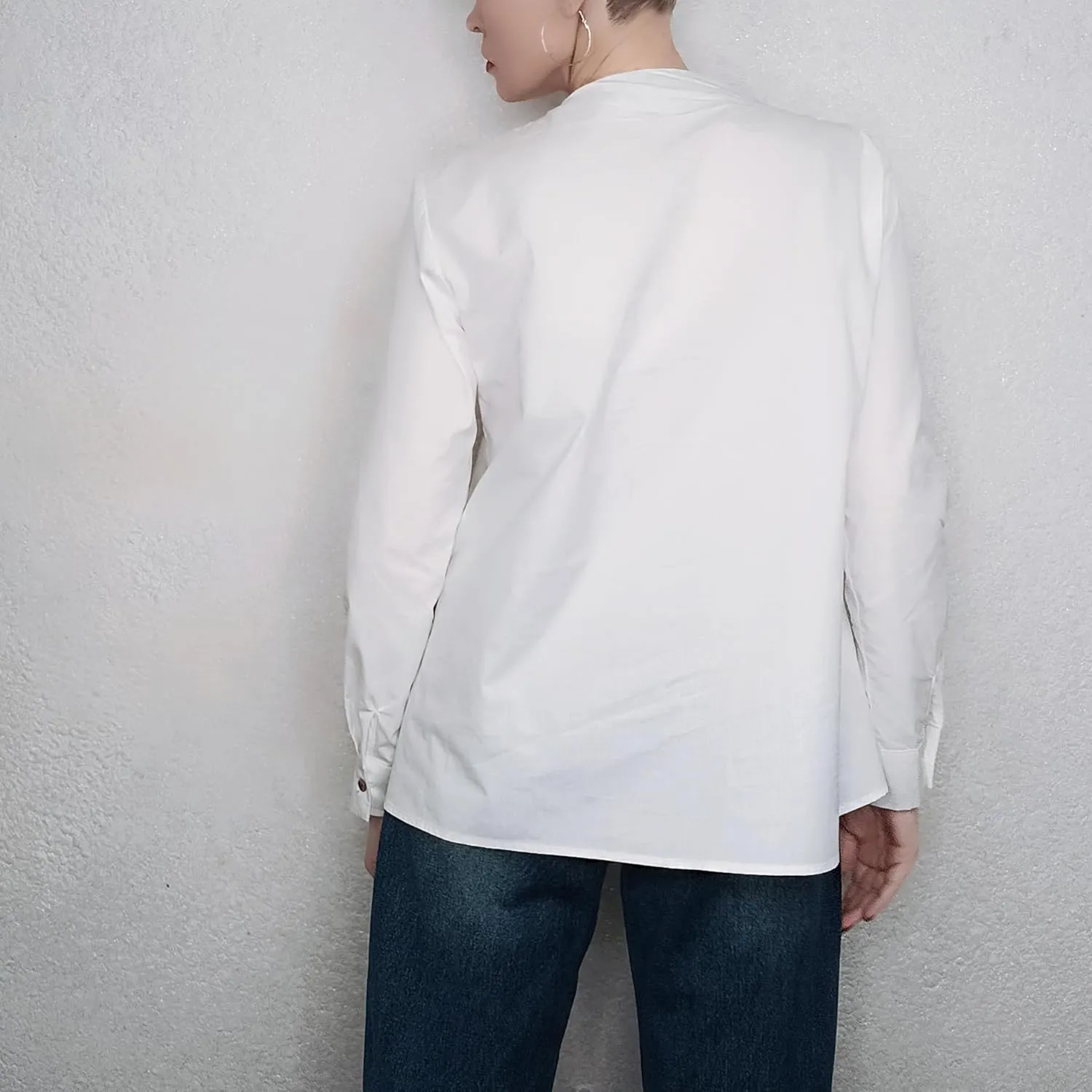 Buttoned Asymmetric Split-Front Blouses Long Sleeves Simple White Shirts Tops