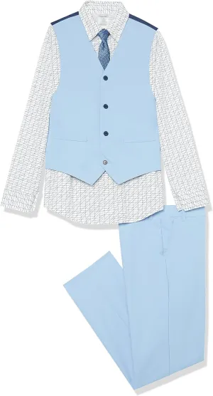 Calvin Klein Boys' 4-Piece Formal Suit Set, Vest, Pants, Collared Dress Shirt, and Tie