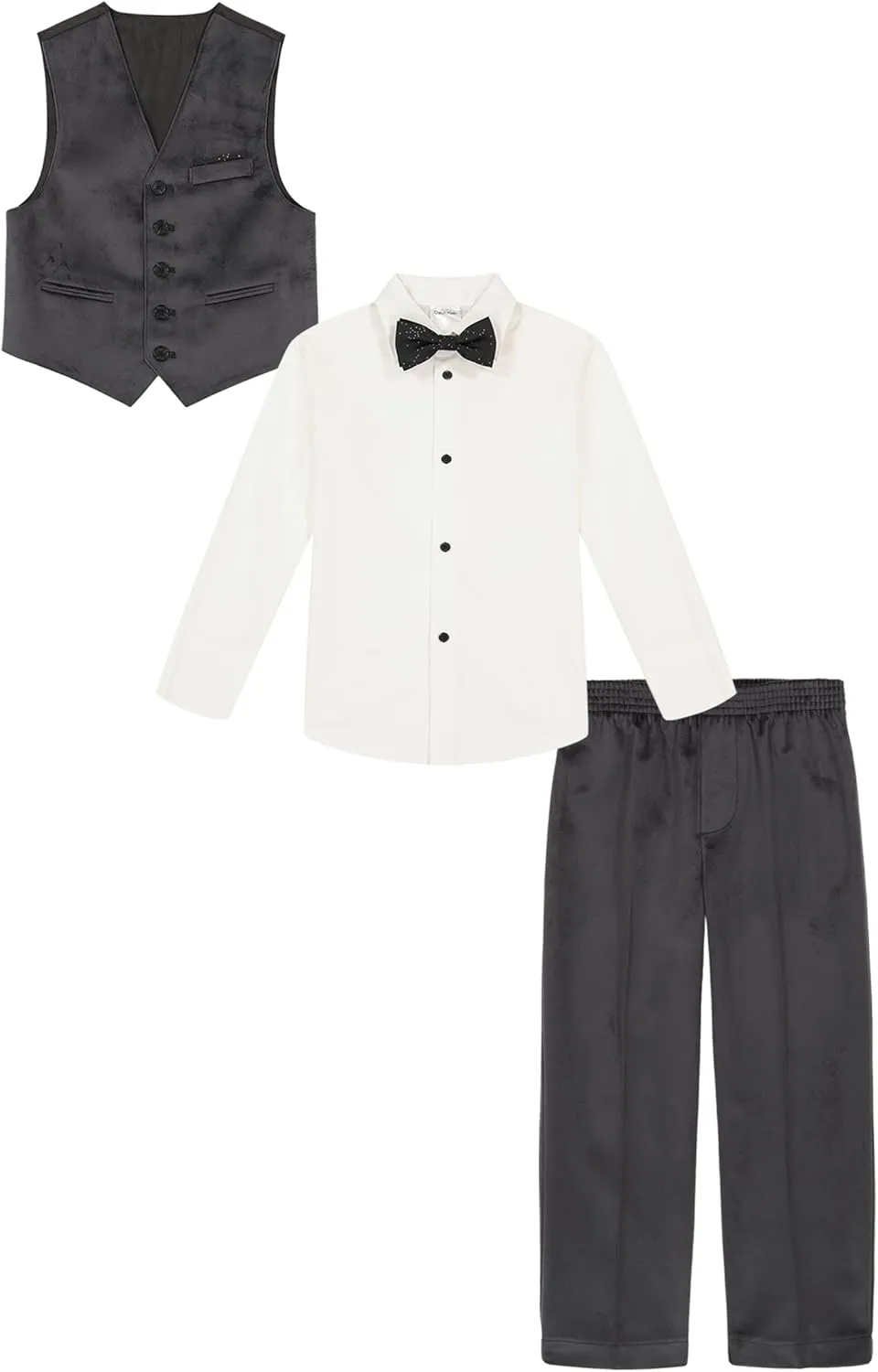Calvin Klein Boys' 4-Piece Formal Suit Set, Vest, Pants, Collared Dress Shirt, and Tie