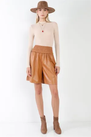 Camel Faux Leather High Waist Bermuda Shorts /3-2-1