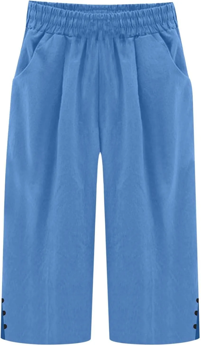 Capri Pants for Women Straight Wide Leg Linen Trousers Casual Lightweight Summer Clothing with Pockets