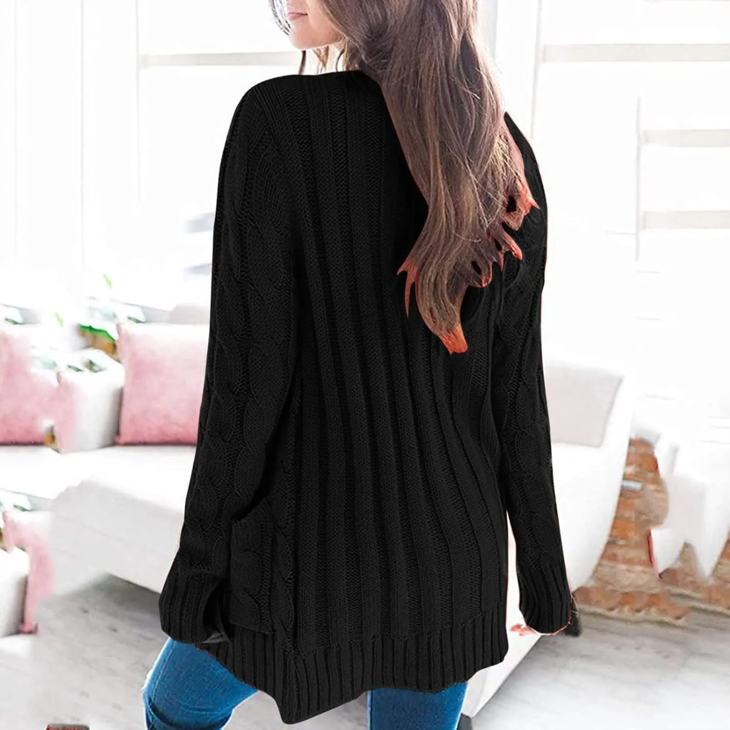 Cardigan Sweater for Women Open Front Button Sweaters with Pockets Long Sleeve Button Down Cardigans Sweaters