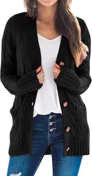 Cardigan Sweater for Women Open Front Button Sweaters with Pockets Long Sleeve Button Down Cardigans Sweaters