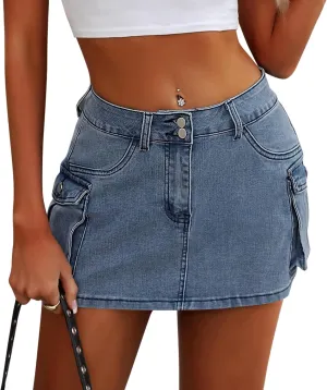 Cargo Skort Skirts for Women Denim Casual Summer Mini Y2K Jean Skirt Shorts with Pockets