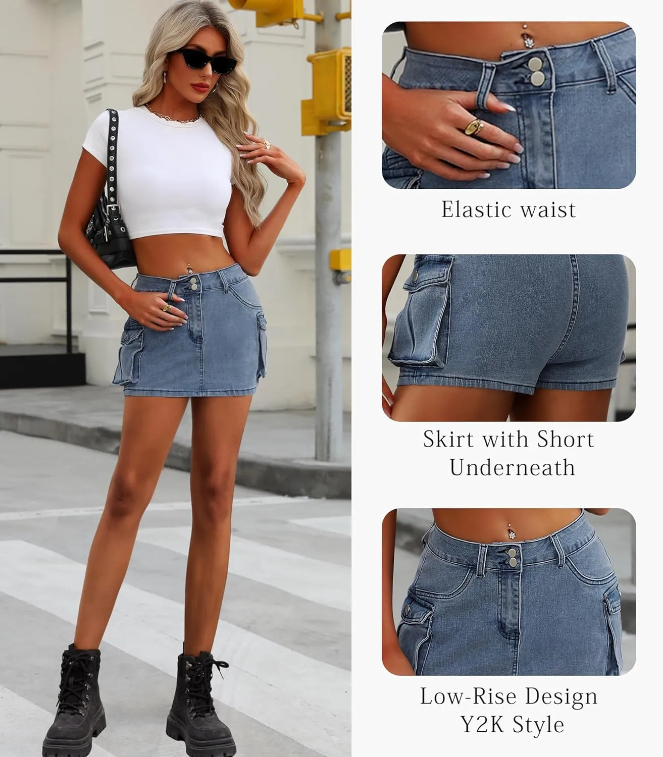 Cargo Skort Skirts for Women Denim Casual Summer Mini Y2K Jean Skirt Shorts with Pockets
