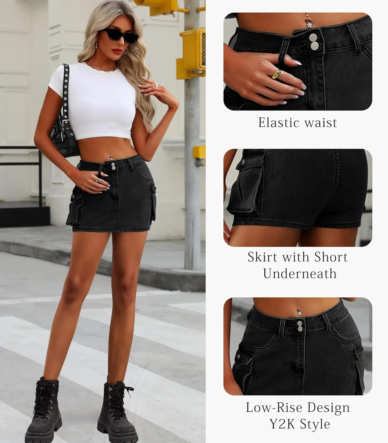 Cargo Skort Skirts for Women Denim Casual Summer Mini Y2K Jean Skirt Shorts with Pockets